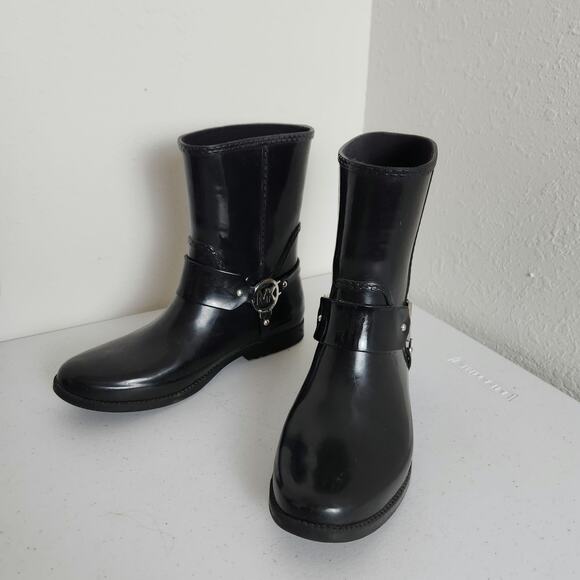 Michael Kors FULTON HARNESS Black Rain Bootie Ankle Boots Shoes US 9 - Picture 1 of 8
